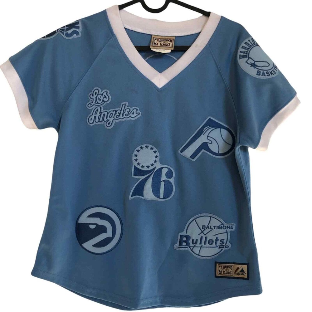 Majestic NBA Hardwood‎ Classics Kids Jersey Shirt Blue Multi Logo Vintage Large